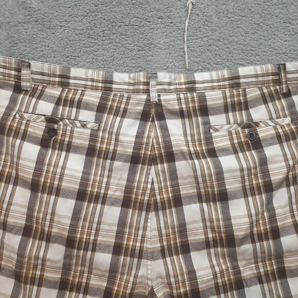 Old Skool Men's 90's Y2K hip hop Urbanwear Baggie Brown tan plaid Shorts Size 50 - Picture 4 of 10